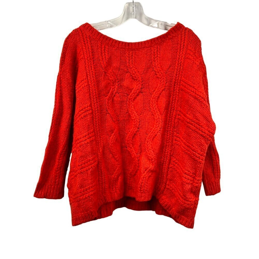 Ann Taylor Loft Women’s Cropped Cable Knit Sweater 3/4 Sleeve Orange Size Large